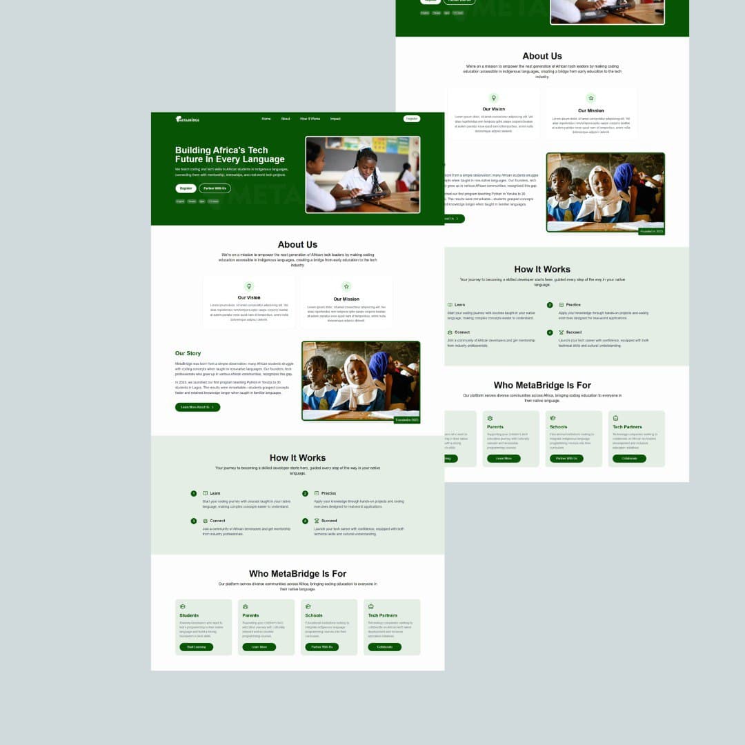Metabridge Landing Page - Portfolio project showing Metabridge wanted a landing page that represents t...